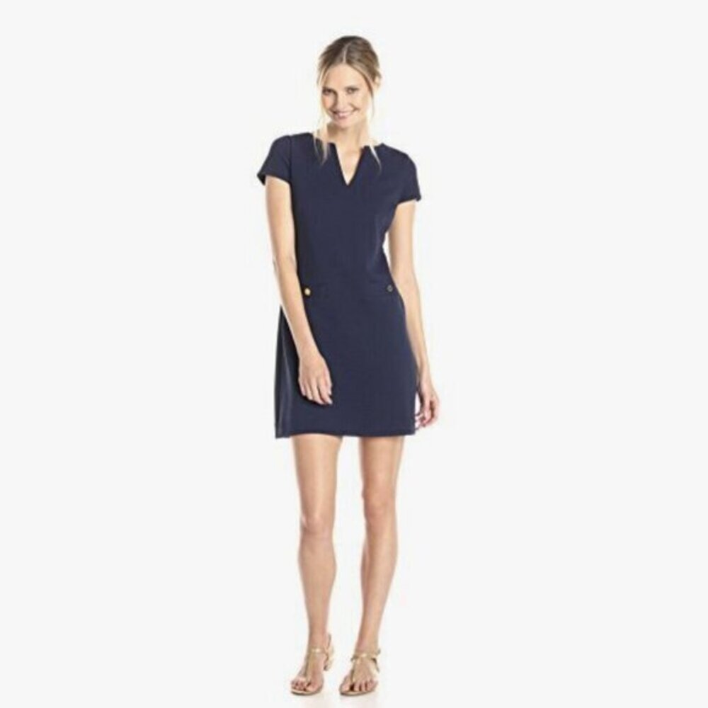 Lilly Pulitzer 'Layton' Short Sleeve V Neck Shift Dress in Navy Blue Size Medium